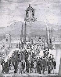 dibuix de la col.locació de la primera pedra del nou santuari any 1853